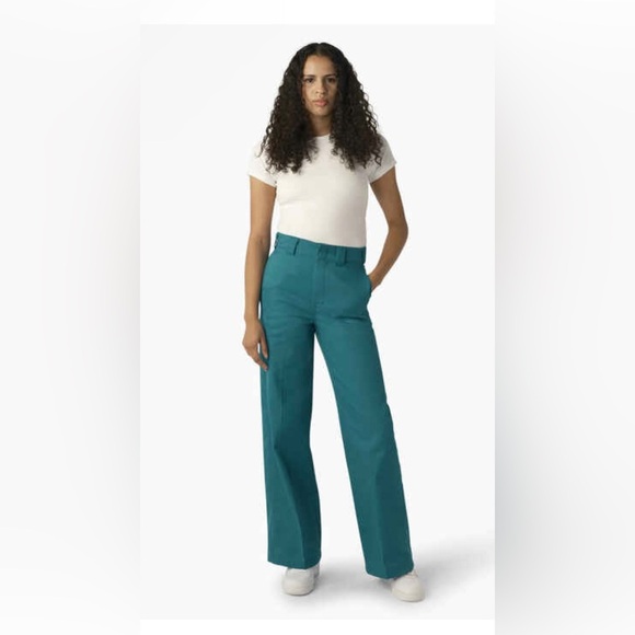 Dickies Women's Regular Fit Wide Leg teal green deep‎ lake Work Pants size 12R - Picture 3 of 7